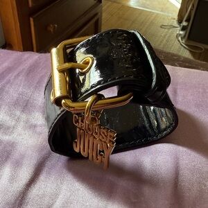 Y2K Juicy Couture Glossy Black Belt Bracelet with Gold Buckle